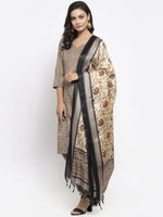 Thumbnail for Jompers Women's Grey Striped Kurta with Trousers & Beige-Red Printed Dupatta - Distacart