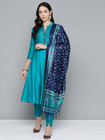 Thumbnail for Jompers Women's Floral Embroidered Kurta with Trousers & With Dupatta - Blue - Distacart