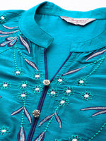 Thumbnail for Jompers Women's Floral Embroidered Kurta with Trousers & With Dupatta - Blue - Distacart