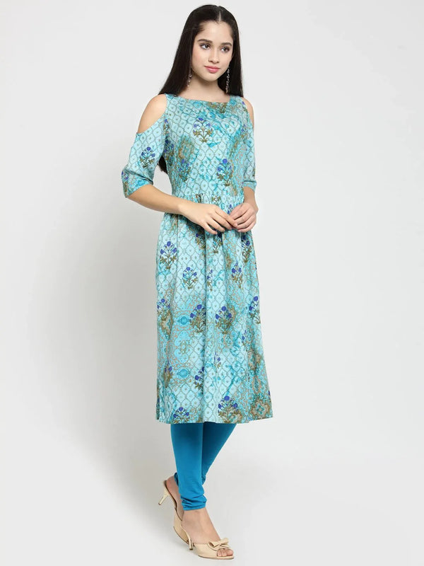 Jompers Women's Blue Printed A-Line Kurta - Distacart
