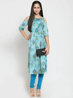 Thumbnail for Jompers Women's Blue Printed A-Line Kurta - Distacart