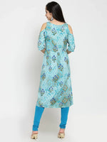 Thumbnail for Jompers Women's Blue Printed A-Line Kurta - Distacart