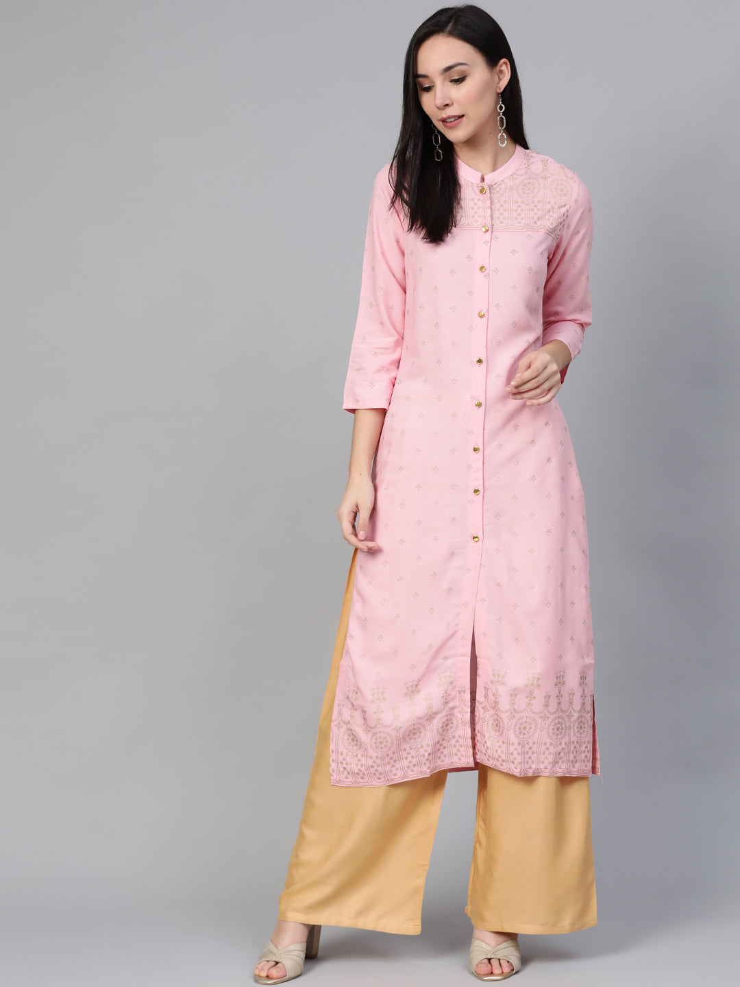 Jompers Women's Pink & Gold-Toned Printed Straight Kurta - Distacart
