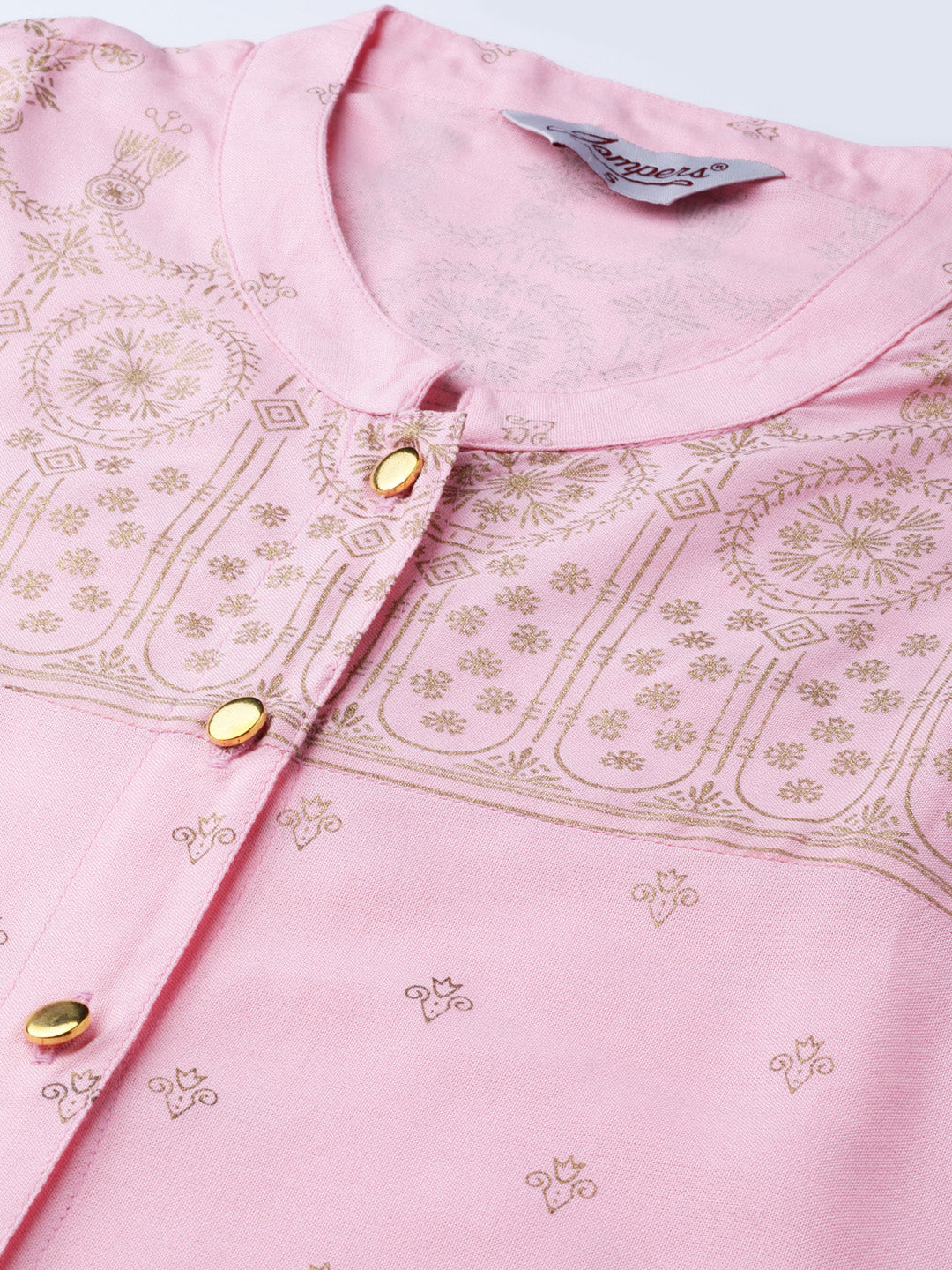 Jompers Women's Pink & Gold-Toned Printed Straight Kurta - Distacart