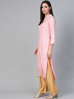 Thumbnail for Jompers Women's Pink & Gold-Toned Printed Straight Kurta - Distacart
