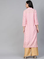 Thumbnail for Jompers Women's Pink & Gold-Toned Printed Straight Kurta - Distacart