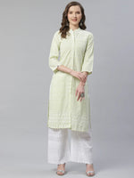 Thumbnail for Jompers Women's Lime Green & White Chikankari Embroidered Kurta with Palazzos - Distacart