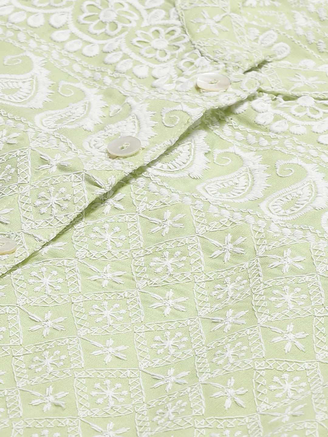 Jompers Women's Lime Green & White Chikankari Embroidered Kurta with Palazzos - Distacart