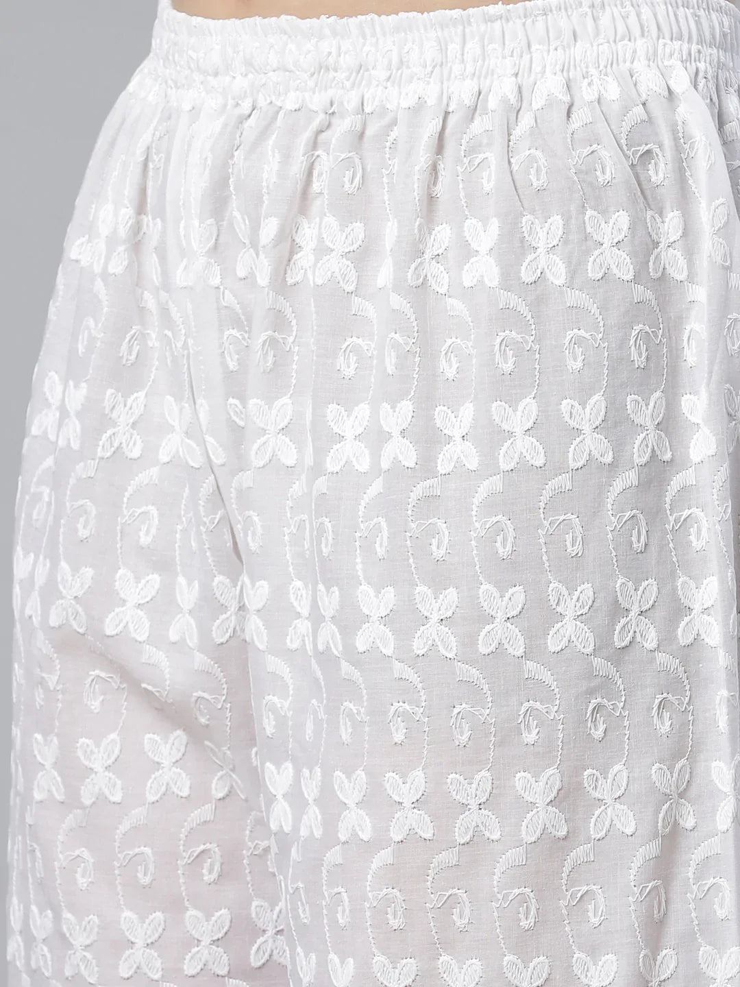 Jompers Women's Lime Green & White Chikankari Embroidered Kurta with Palazzos - Distacart