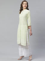 Thumbnail for Jompers Women's Lime Green & White Chikankari Embroidered Kurta with Palazzos - Distacart