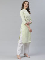 Thumbnail for Jompers Women's Lime Green & White Chikankari Embroidered Kurta with Palazzos - Distacart