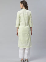 Thumbnail for Jompers Women's Lime Green & White Chikankari Embroidered Kurta with Palazzos - Distacart