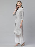 Thumbnail for Jompers Women's Grey & White Chikankari Embroidered Kurta with Palazzos - Distacart