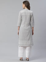 Thumbnail for Jompers Women's Grey & White Chikankari Embroidered Kurta with Palazzos - Distacart