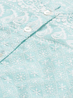 Thumbnail for Jompers Women's Sky Blue & White Chikankari Embroidered Kurta with Palazzos - Distacart