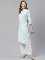 Thumbnail for Jompers Women's Sky Blue & White Chikankari Embroidered Kurta with Palazzos - Distacart