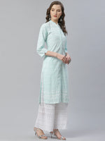 Thumbnail for Jompers Women's Sky Blue & White Chikankari Embroidered Kurta with Palazzos - Distacart