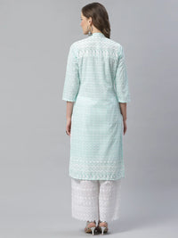 Thumbnail for Jompers Women's Sky Blue & White Chikankari Embroidered Kurta with Palazzos - Distacart