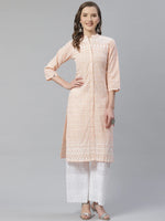 Thumbnail for Jompers Women's Peach & White Chikankari Embroidered Kurta with Palazzos - Distacart
