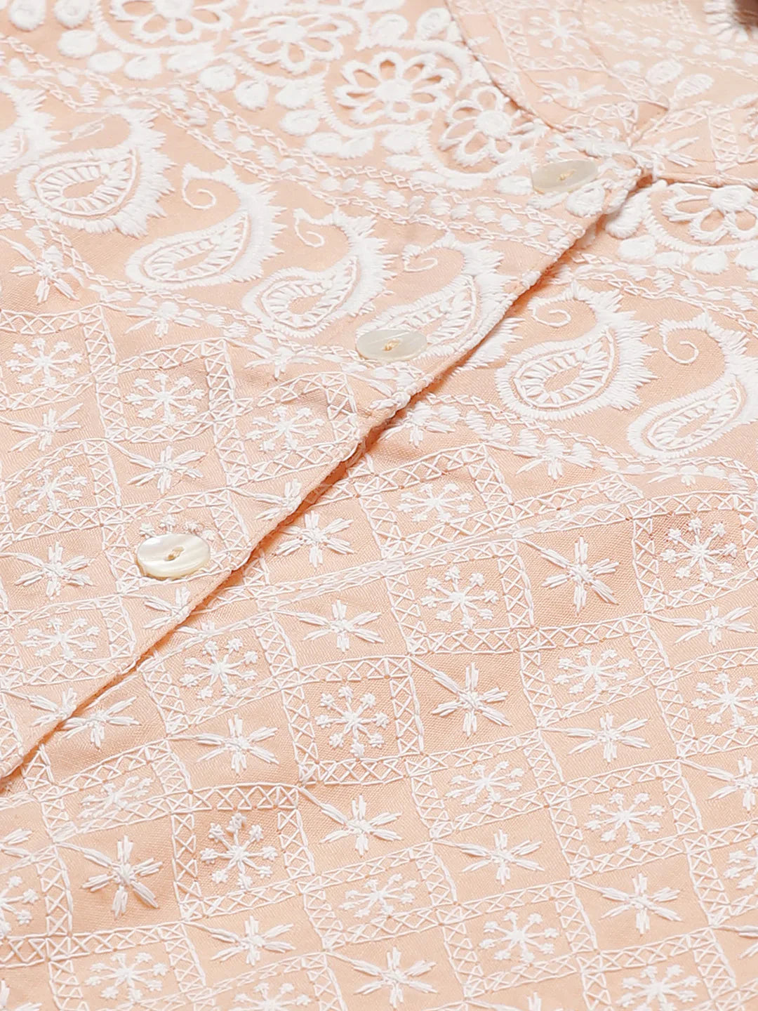 Jompers Women's Peach & White Chikankari Embroidered Kurta with Palazzos - Distacart