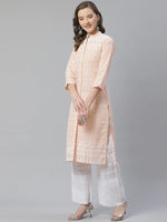 Thumbnail for Jompers Women's Peach & White Chikankari Embroidered Kurta with Palazzos - Distacart