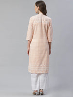 Thumbnail for Jompers Women's Peach & White Chikankari Embroidered Kurta with Palazzos - Distacart