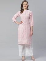Thumbnail for Jompers Women's Pink & White Chikankari Embroidered Kurta with Palazzos - Distacart