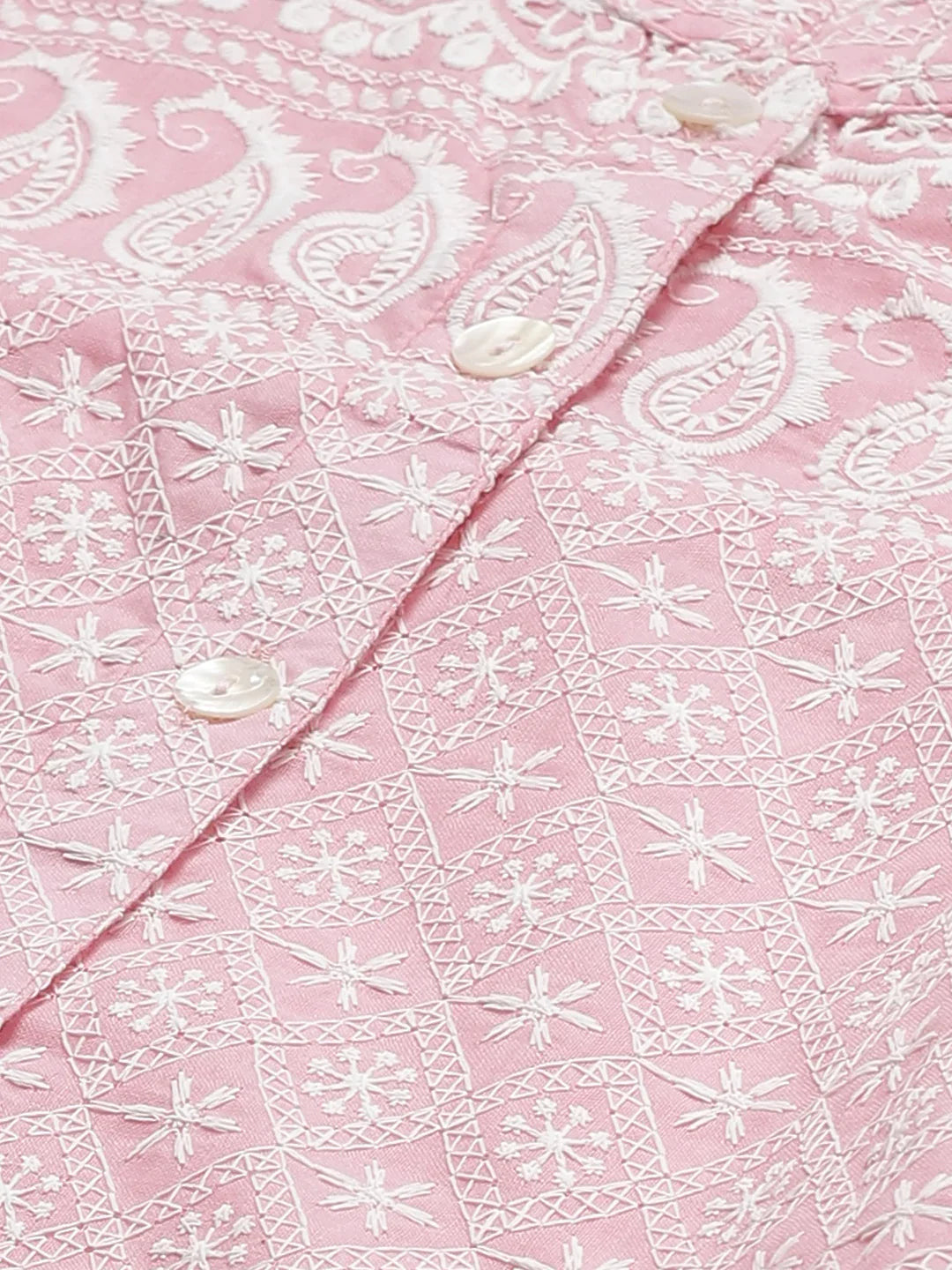 Jompers Women's Pink & White Chikankari Embroidered Kurta with Palazzos - Distacart