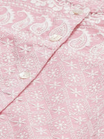 Thumbnail for Jompers Women's Pink & White Chikankari Embroidered Kurta with Palazzos - Distacart