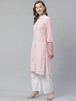 Thumbnail for Jompers Women's Pink & White Chikankari Embroidered Kurta with Palazzos - Distacart