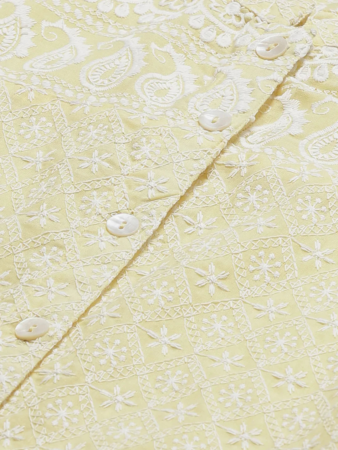 Jompers Women's Yellow & White Chikankari Embroidered Kurta with Palazzos - Distacart