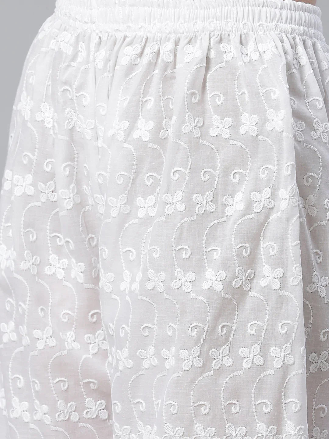 Jompers Women's Yellow & White Chikankari Embroidered Kurta with Palazzos - Distacart