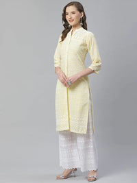 Thumbnail for Jompers Women's Yellow & White Chikankari Embroidered Kurta with Palazzos - Distacart