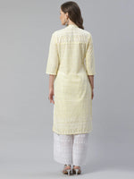 Thumbnail for Jompers Women's Yellow & White Chikankari Embroidered Kurta with Palazzos - Distacart