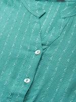 Thumbnail for Jompers Women's Green & White Woven Design Jacquard A-Line Kurta - Distacart