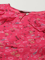 Thumbnail for Jompers Women's Pink Ditsy Floral Printed Floral Georgette Anarkali Kurta with Frills - Distacart