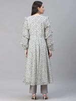 Thumbnail for Jompers Women's White Geometric Printed Anarkali Kurta with Frills - Distacart