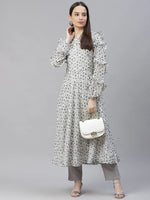 Thumbnail for Jompers Women's White Geometric Printed Anarkali Kurta with Frills - Distacart