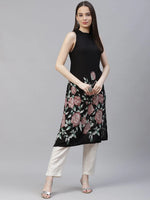 Thumbnail for Jompers Women's Black Floral Printed Floral Kurta - Distacart
