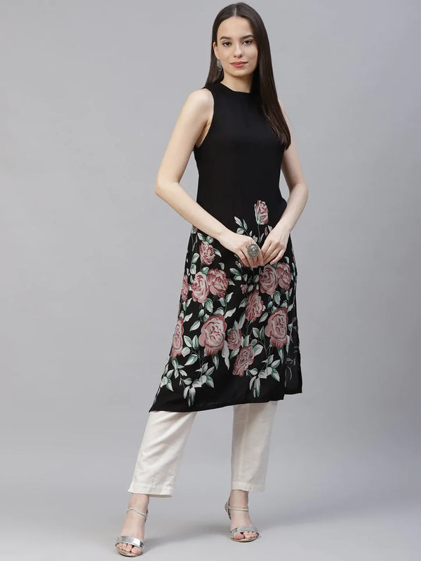 Jompers Women's Black Floral Printed Floral Kurta - Distacart