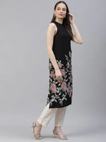 Thumbnail for Jompers Women's Black Floral Printed Floral Kurta - Distacart