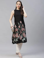 Thumbnail for Jompers Women's Black Floral Printed Floral Kurta - Distacart