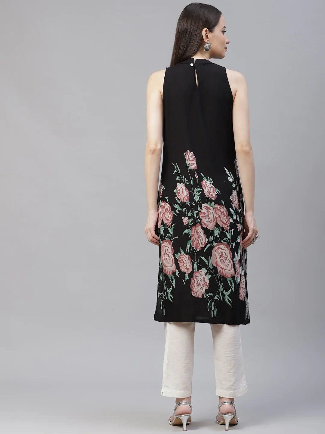 Jompers Women's Black Floral Printed Floral Kurta - Distacart