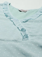 Thumbnail for Jompers Women's Turquoise Blue Woven Design Flared Kurta - Distacart