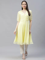 Thumbnail for Jompers Women's Yellow Woven Design Flared Kurta - Distacart