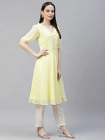 Thumbnail for Jompers Women's Yellow Woven Design Flared Kurta - Distacart