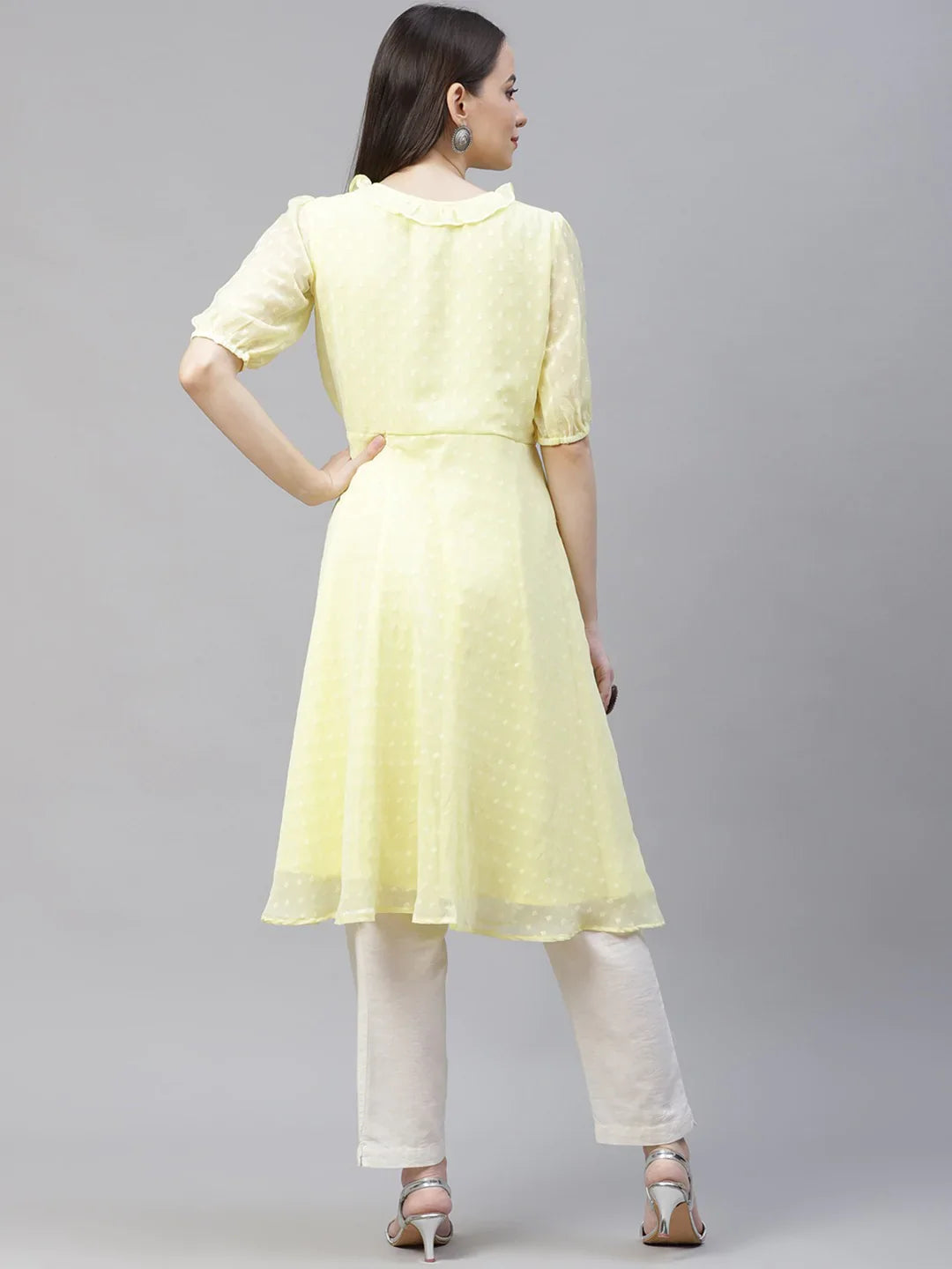 Jompers Women's Yellow Woven Design Flared Kurta - Distacart