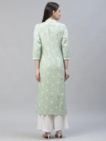 Thumbnail for Jompers Women's Green Ethnic Motifs Ikat Kurta with lace work - Distacart