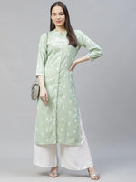 Thumbnail for Jompers Women's Green Ethnic Motifs Ikat Kurta with lace work - Distacart