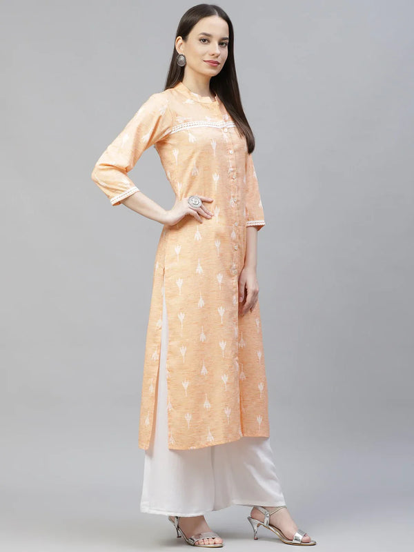 Jompers Women's Orange Ethnic Motifs Ikat Kurta with lace work - Distacart